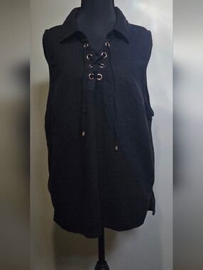 Michael Kors Black Linen Blend Lace Up Top XL